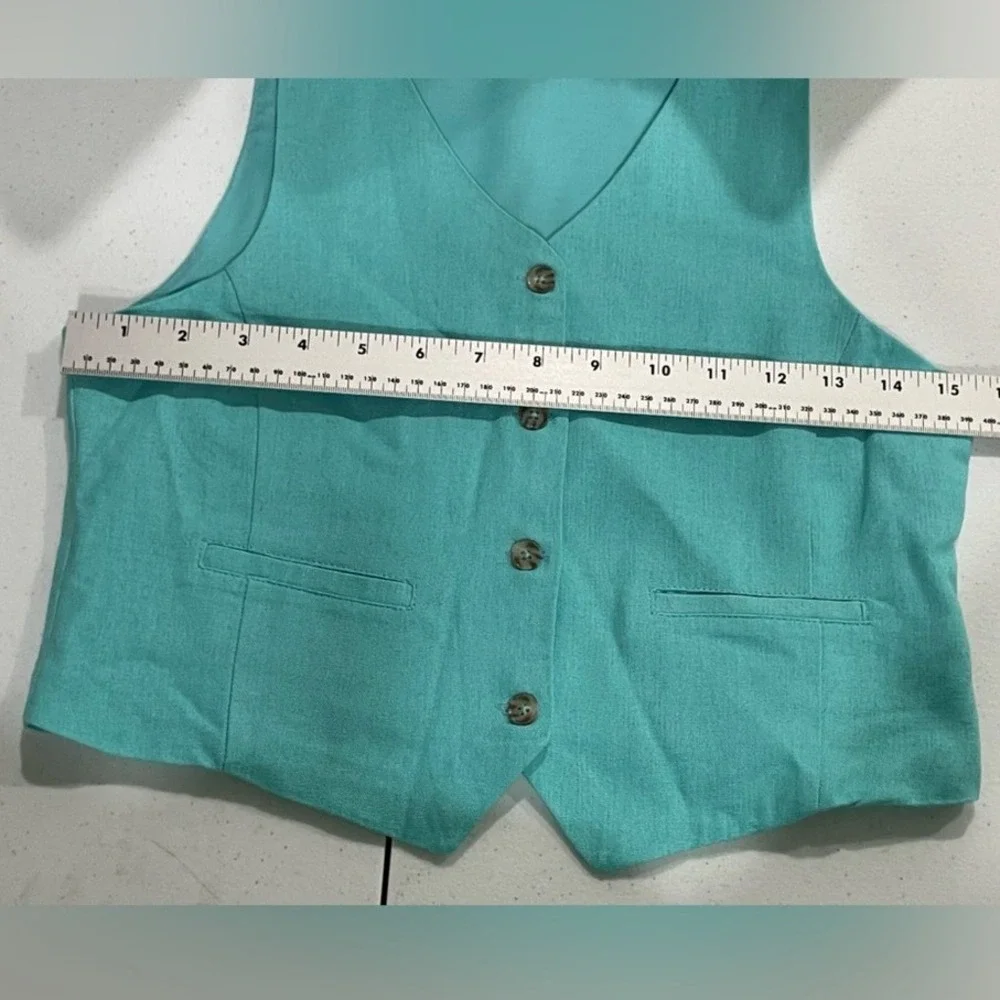 NWT GB Girls Linen Blend Vest Blue Size‎ Large V-Neck